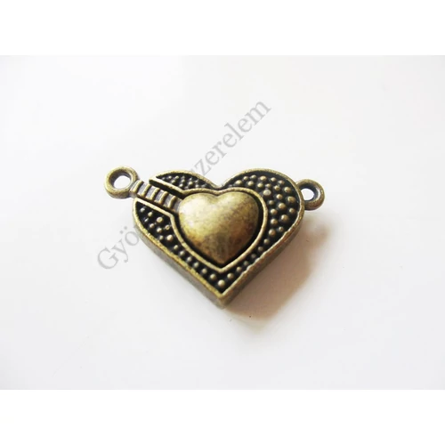 Szív mágneskapocs, antik bronz színű, 25x17 mm