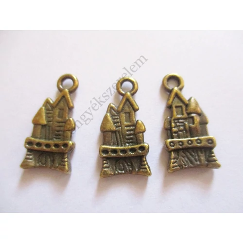 Kastély, vár fityegő, medál, antik bronz színű, 20x10 mm