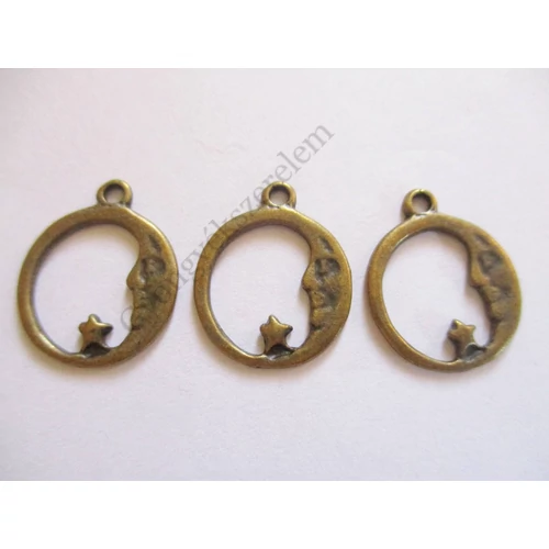 Hold, csillag fityegő, medál, antik bronz színű, 20x16 mm