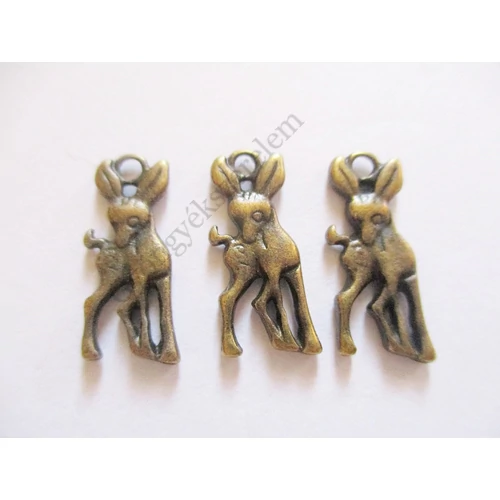Őz, őzike fityegő, medál, antik bronz színű, 19x8 mm