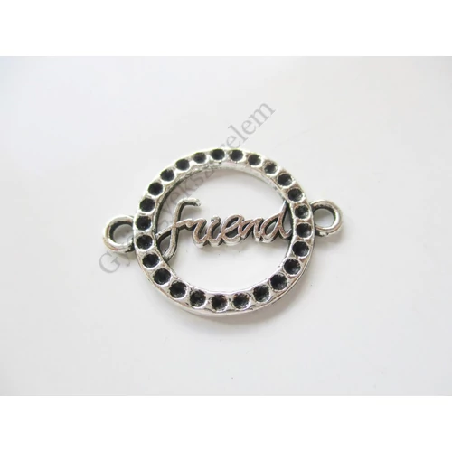 Friend, barát feliratos összekötő, fityegő, medál, antik ezüst színű, 24x18 mm