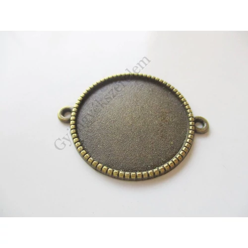 Kerek medálalap, összekötő, antik bronz színű, 34x28 mm, 25 mm-es lencséhez