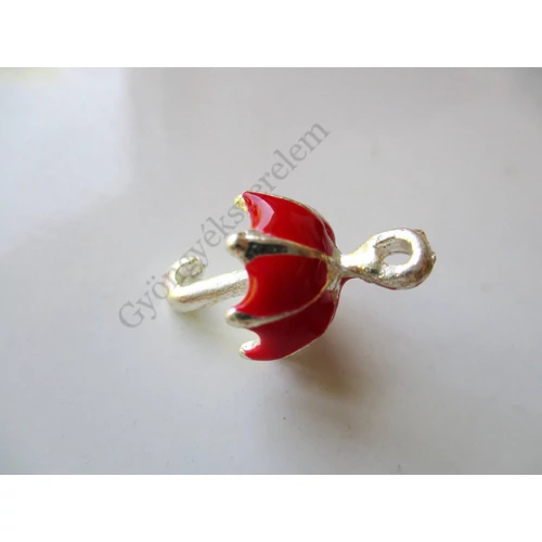 Piros esernyő fityegő, medál, antik ezüst színű, 18x13 mm