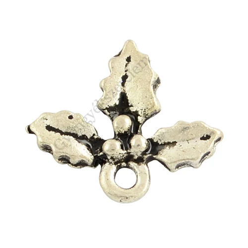 Karácsonyi levél fityegő, medál, antik ezüst színű, 13x11 mm
