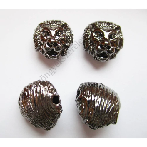 Oroszlán fej köztes, hematit színű, 12x13x9 mm