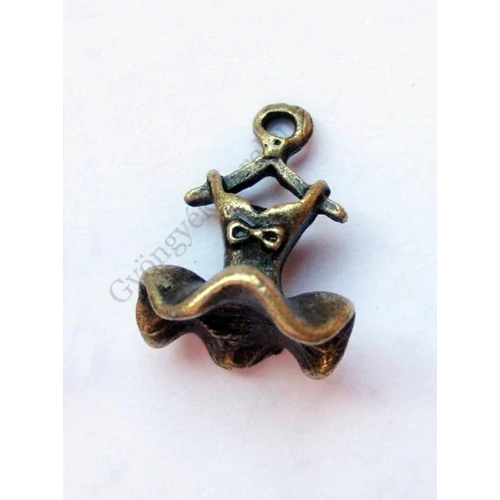 Balett ruha, 3D fityegő, medál, antik bronz színű, 13x11x8 mm