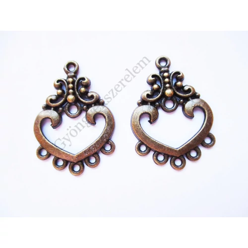 Díszes összekötő, medálalap, fülbevalóalap, antik bronz színű, 26x19 mm