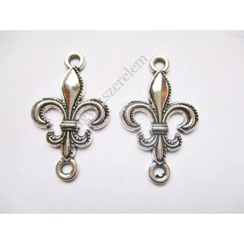Királyliliom összekötő, fülbevalóalap, medálalap, fityegő, medál, antik ezüst színű, 33x20 mm