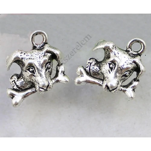 Kutya csont fityegő, medál, antik ezüst színű, 16x15 mm
