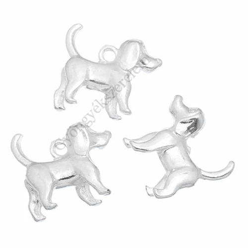 Kutya, kutyus fityegő, medál, ezüst színű, 16x14x6 mm