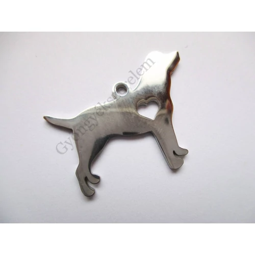 Kutya, kutyus, labrador, retriever fityegő, medál, rozsdamentes acél, antik ezüst színű, 30x24 mm