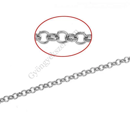 Lánc, kerek szemű, antik ezüst színű, 2 mm szemméret, 50 cm