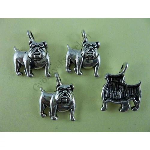 Kutya, kutyus, bulldog fityegő, medál, ezüst színű, 16x13 mm