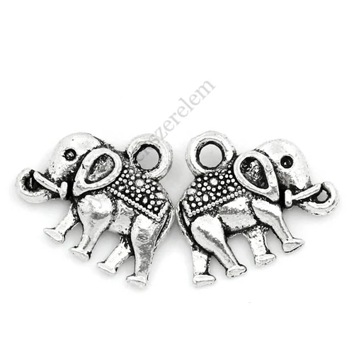 Kis elefánt fityegő, medál, antik ezüst színű, 13x12 mm