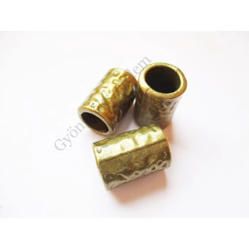 Nagy mintás henger köztes, antik bronz színű, 16x11 mm