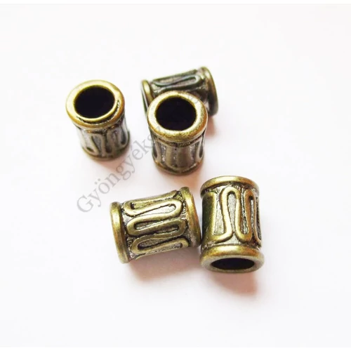 Hullámos henger köztes, antik bronz színű, 8x5 mm