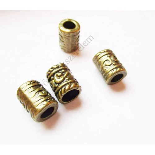Díszes henger köztes, antik bronz színű, 9x6 mm