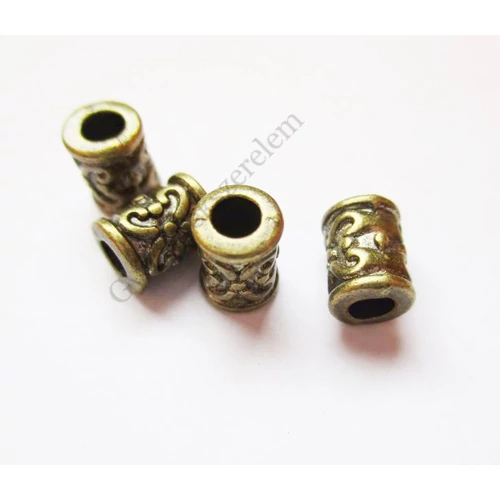 Díszes henger köztes, antik bronz színű, 7x5 mm