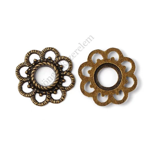 Virág fityegő, összekötő, medál, medálalap, antik bronz színű, 25 mm