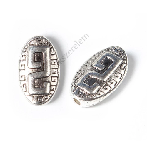 Görög mintás ovális köztes, antik ezüst színű, 15x9 mm