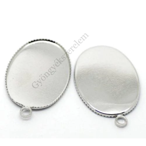Ovális medálalap, antik ezüst színű, 29x19 mm, 25x18 mm-es lencséhez