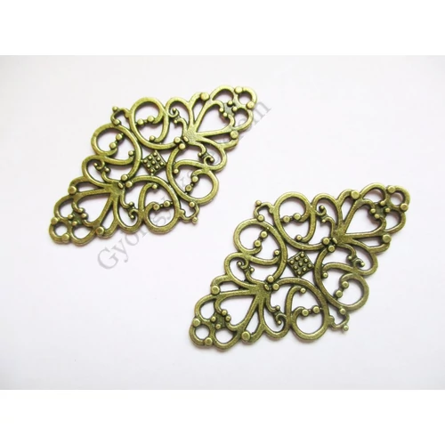 Díszes medálalap, összekötő, medál, antik bronz színű, 41x24 mm
