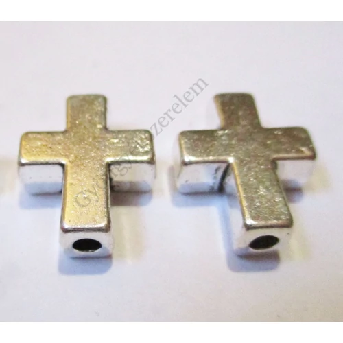 Kereszt köztes, antik ezüst színű, 14x12x4 mm