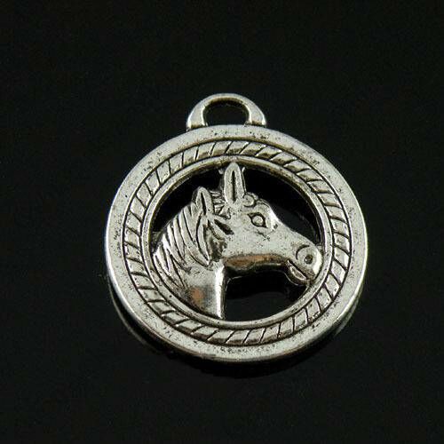 Ló, paci fej fityegő, medál, antik ezüst színű, 28x25 mm