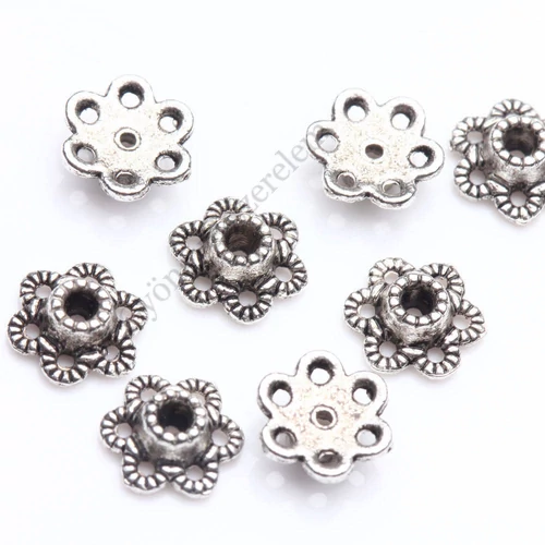 Virág gyöngykupak, antik ezüst színű, 6 mm