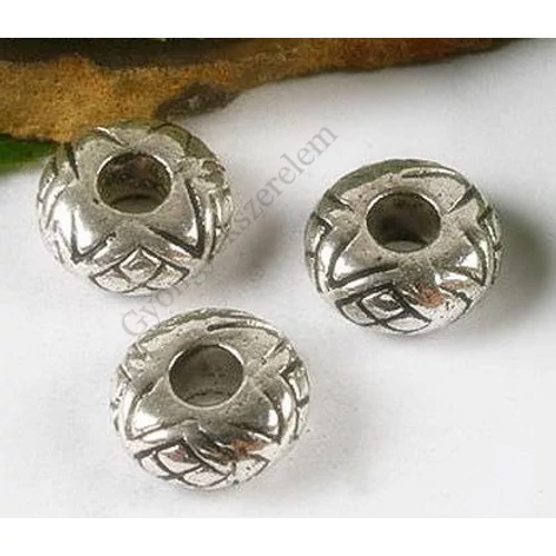 Mintás fánk köztes, antik ezüst színű, 12x5 mm