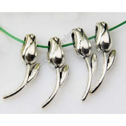 Virág, tulipán, rózsa fityegő, medál, antik ezüst színű, 23x7 mm