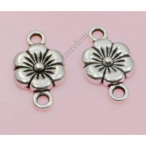 Virág összekötő, medál, fityegő, antik ezüst színű, 18x10 mm