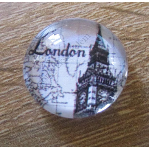 London, térkép mintás üveglencse, kaboson, 18 mm