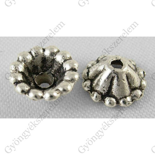 Pöttyös gyöngykupak, antik ezüst színű, 8 mm