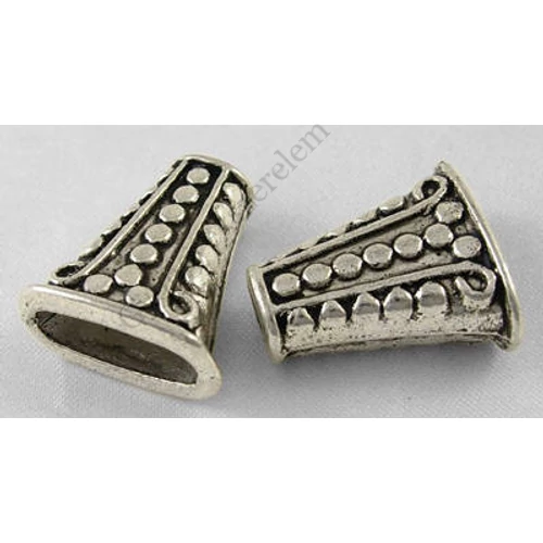 Nagy gyöngykupak, végzáró, bojt kupak, bőr vég, antik ezüst színű, 18x17x9 mm