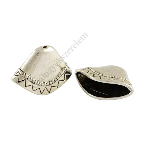 Nagy gyöngykupak, végzáró, bojt kupak, bőr vég, antik ezüst színű, 23x17x8 mm