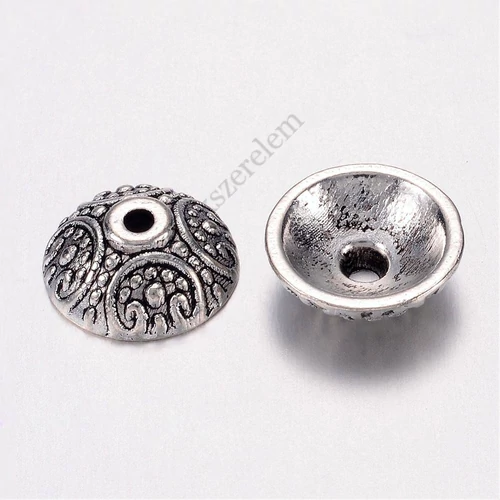 Mintás kupola gyöngykupak, antik ezüst színű, 10 mm