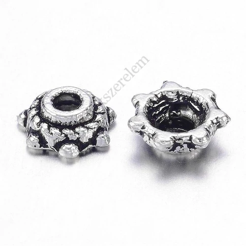 Kis recés pöttyös gyöngykupak, antik ezüst színű, 5 mm