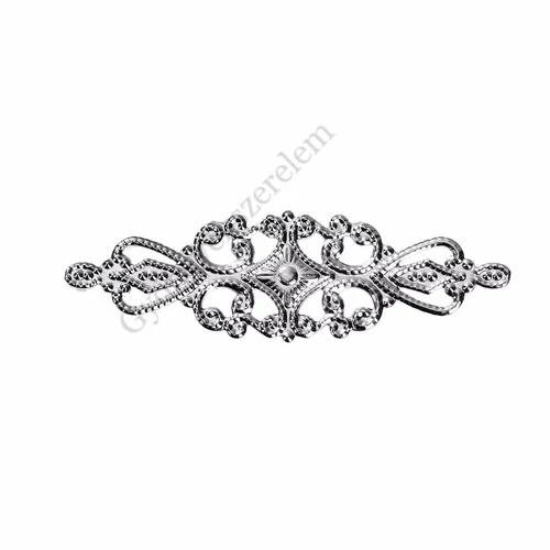 Áttört díszes összekötő, medálalap, medál, antik ezüst színű, 64x19 mm