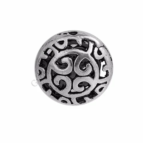 Díszes mintás korong köztes, antik ezüst színű, 16x8 mm