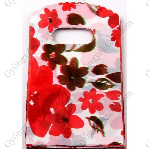 Virág mintás műanyag kis tasak, táska, ajándék zacskó, 14,5x9 cm