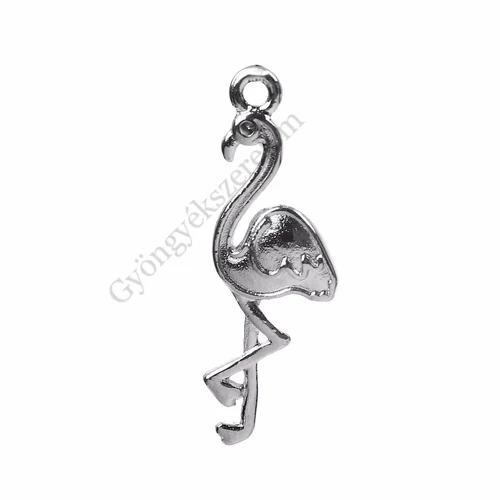 Madár, flamingó fityegő, medál, antik ezüst színű, 26x10 mm