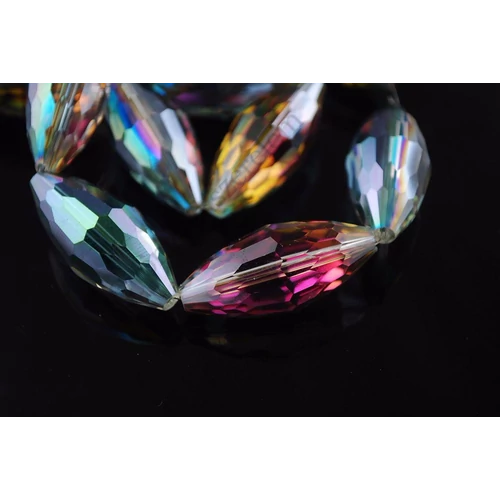 Óriás lila zöld színjátszó csiszolt rizs üveg gyöngy, 34x15 mm