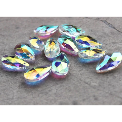 Kristály AB csiszolt csepp üveg gyöngy, medál, 16x10x6 mm