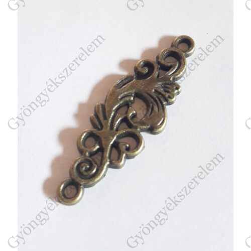 Díszes összekötő, medálalap, fülbevalóalap, antik bronz színű, 36x11 mm