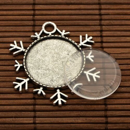 Hópehely, hópihe medálalap, antik ezüst színű, 42x42 mm, 23 mm-es üveglencsével