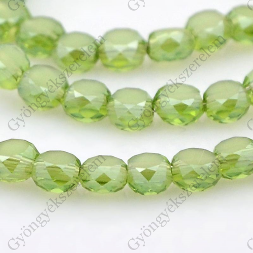 Zöld lüszteres, kerek, lapos, csiszolt üveg gyöngy, 4x3 mm