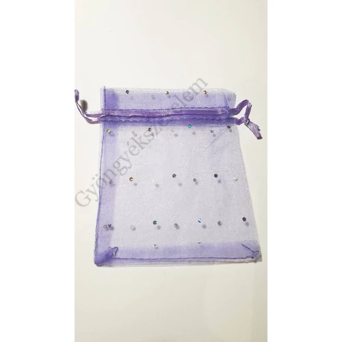 Csillámos, lila színű organza tasak, zacskó, 12x9,5 cm
