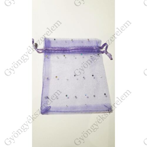Csillámos, lila színű organza tasak, zacskó, 12x9,5 cm