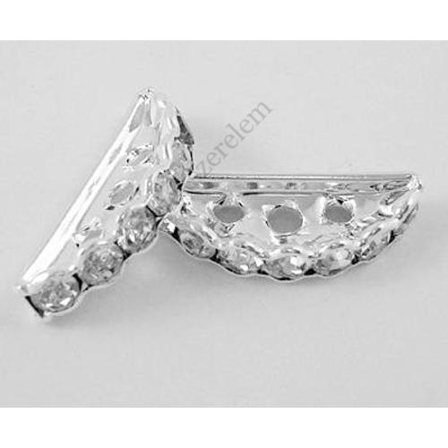 Kristály strasszköves távtartó, köztes, ezüst színű, 19x8 mm
